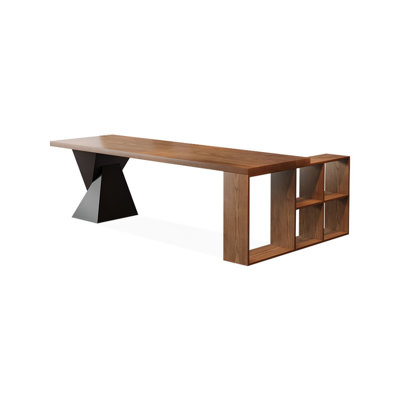 Noyer clair + bureau en bois massif en forme de L noir + fer