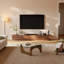 Modern Tv Stand With Abstract Coffee Table Set For Living Room, Walnut