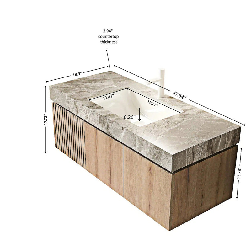 Meuble-lavabo mural avec lavabo, Gris clair, Chêne blanc