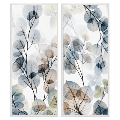 Elegant Abstract Botanical Plant Leaves 2 Piece White Framed Giclee Art Set by Albert Koetsier