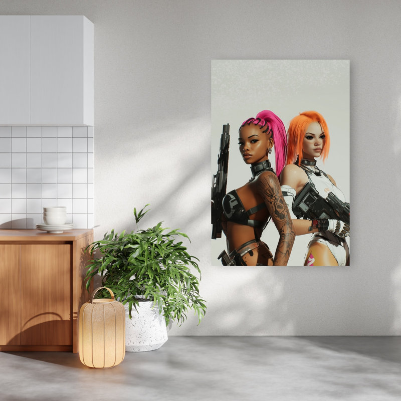 Cyberpunk Warrior Duo Abstract Contemporary Wall Art Print by Pictufy Studio IV - Wrapped Canvas Print, 152.4cm H x 101.6cm W