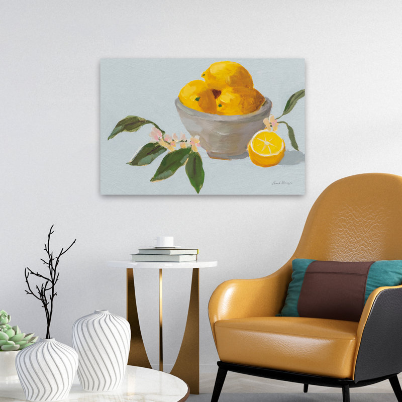 Citrons dans un bol gris - bleu, H 24 po x l 16 po