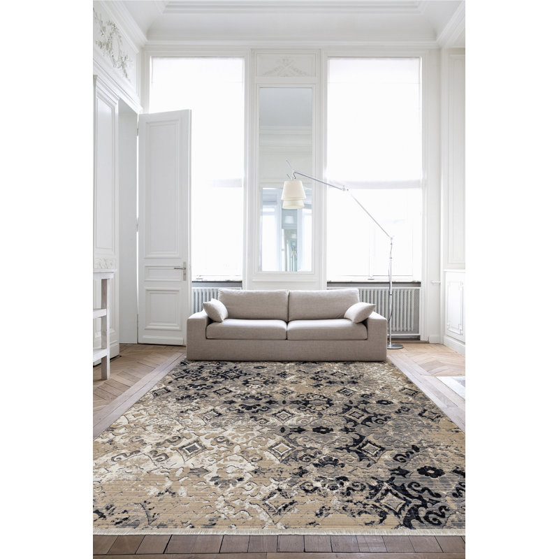 Tapis décoratif gris/gris en laine Touffeté à chevrons Waldrop, Rectangle 3'3" x 5'3"
