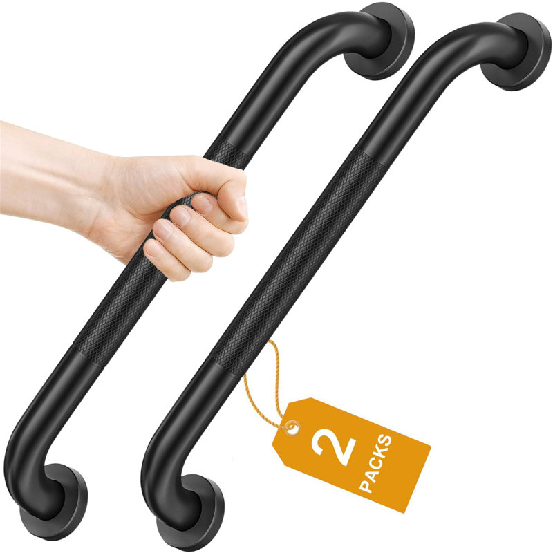 2-Pack Bathroom Grab Bars, 16 Inch, Safety Grab Bar Mobility Aid - Polished, Black