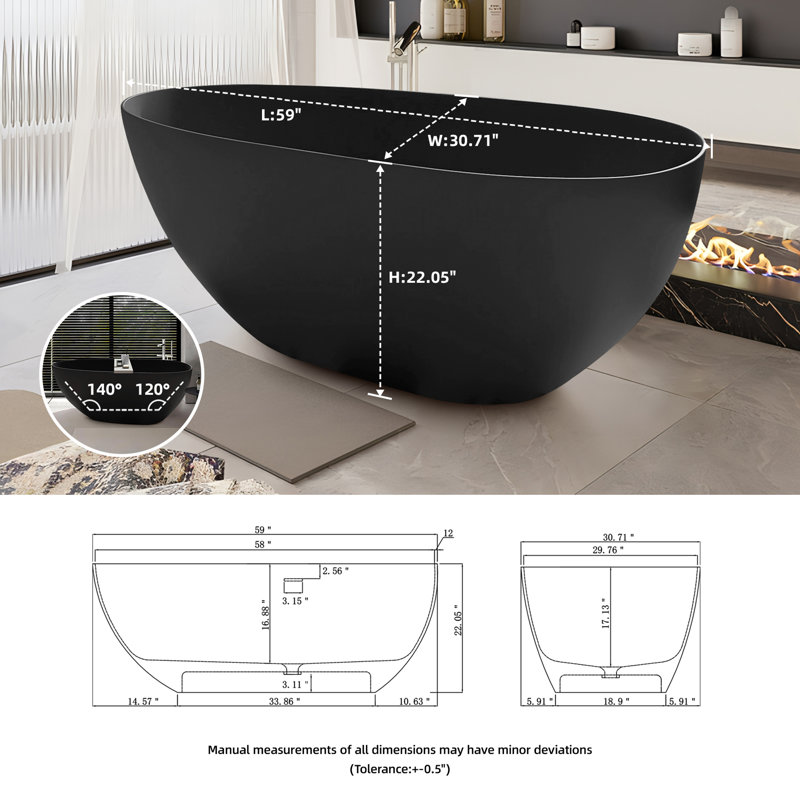 Baignoire de trempage autoportante 59 po. X 30,71 po.