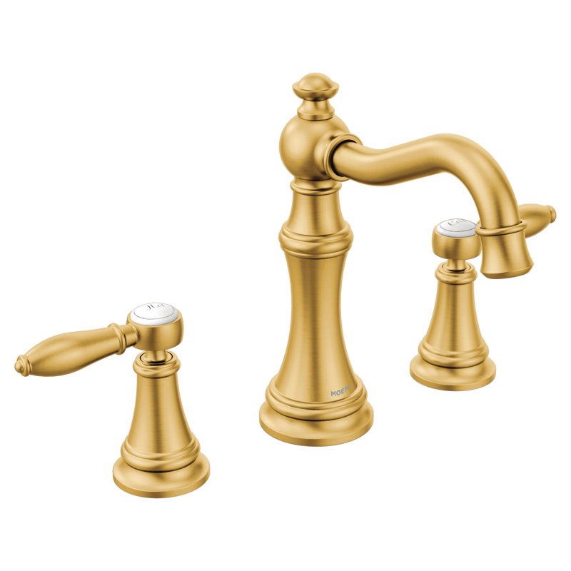 Moen Weymouth 8 Inch Widespread 2-Handle High-Arc Bathroom Faucet, Valve Included, Brushed Gold, Lever
