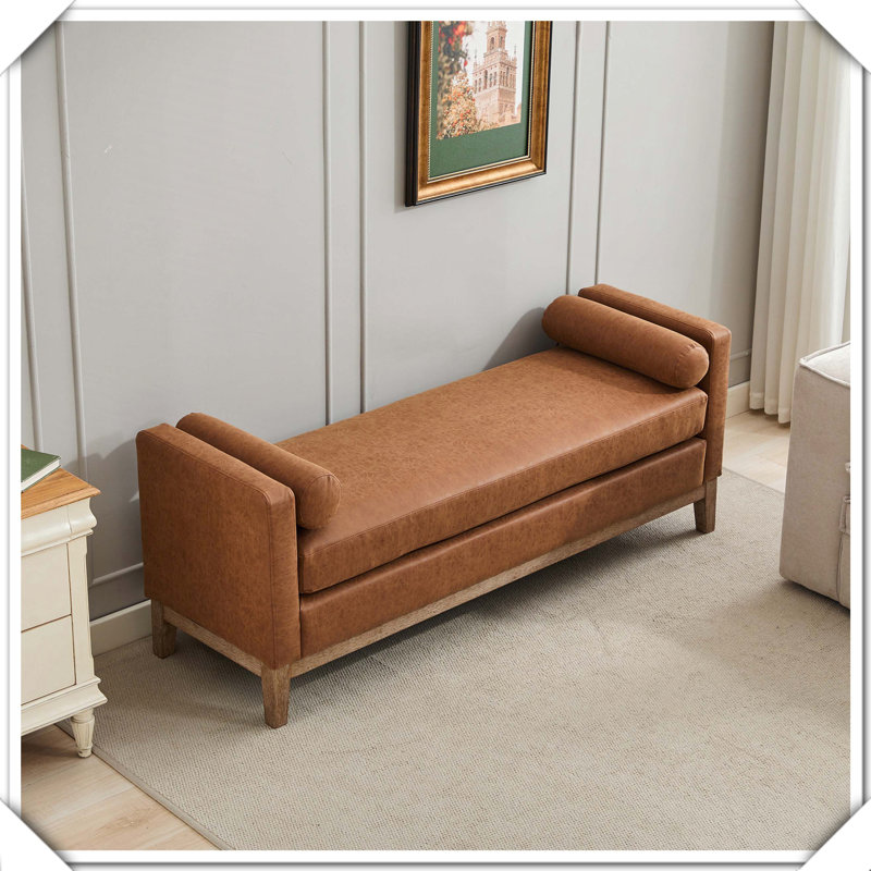 Élégant banc rembourré avec repose-pieds et repose-pieds, Brun