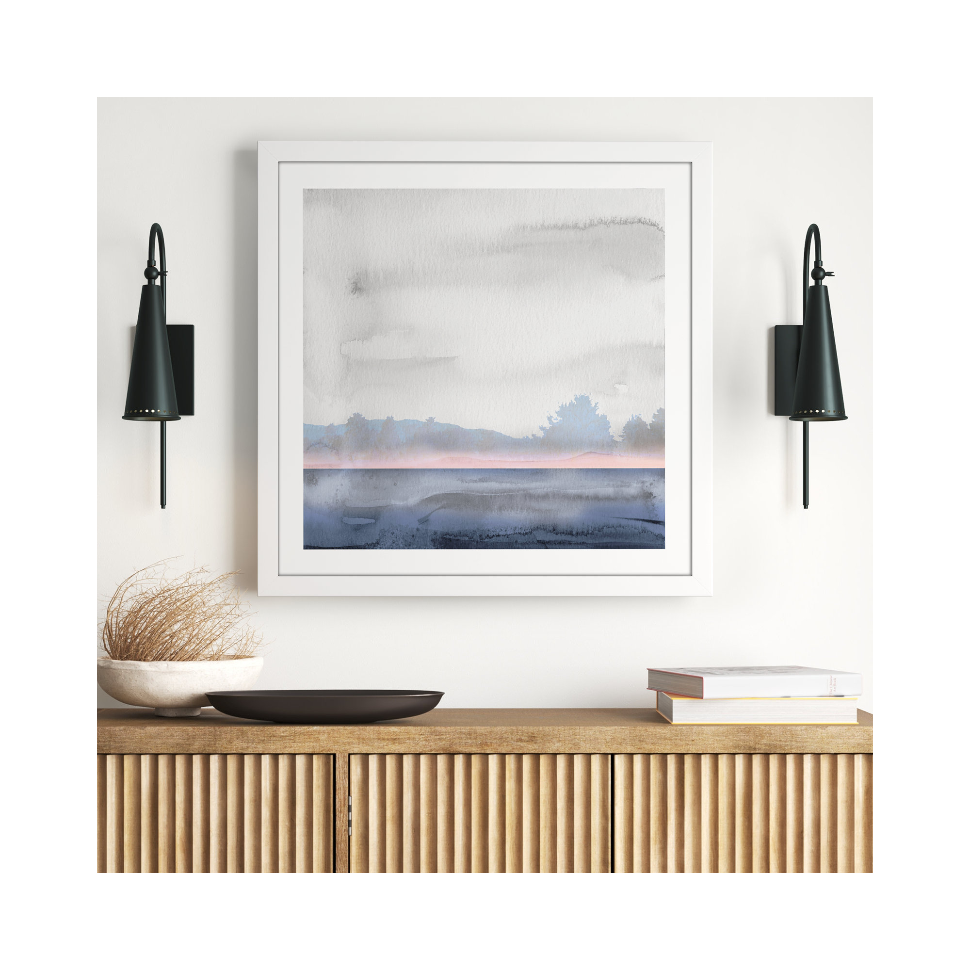 Rose Shores II - Painting, 33.5" H x 33.5" W x 1.25" D, White Framed