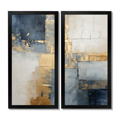 Minimalisme bleu et or scandinave - ensemble de 2 impressions sur toile scandinaves, paysages bleus