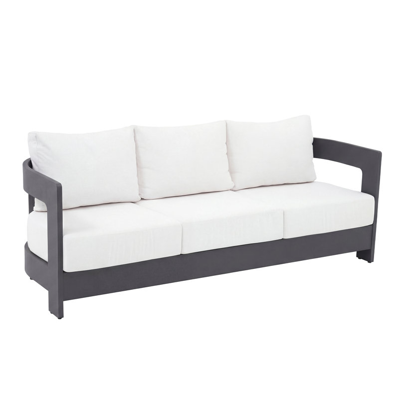 Frances 3-Person Aluminum Patio Sofa, White Cushion/Black Frame