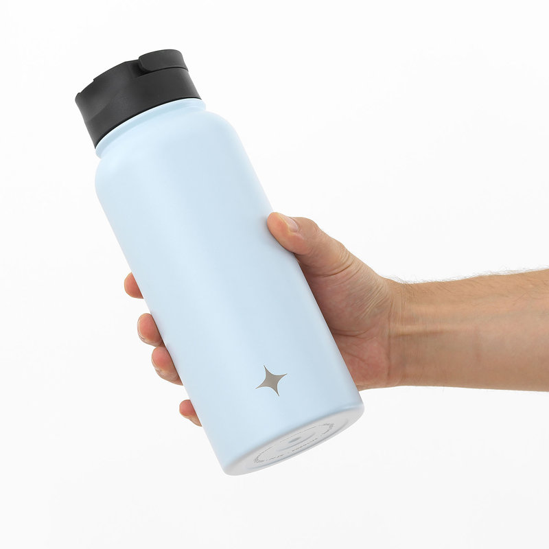 Bouteille d'eau triple isolée JoyJolt avec couvercle rabattable et couvercle en paille sport, Contenant alimentaire, Bleu