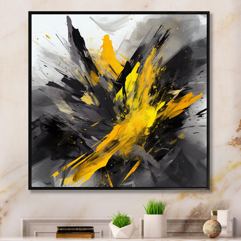 «Evolving In Yellow Grey», impression sur toile encadrée sur toile, H 16 po x l 16 po x P 1 po, Cadre flottant noir