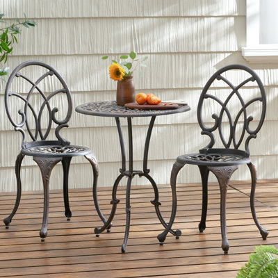 Bistro 3 pièces couleur cuivre - structure en aluminium solide, parfaite pour les conversations extérieures intimes 2 chaises et 1 table avec parasol en aluminium coulé de qualité cuivre et table, 24 po x 28,5 po, trou présent