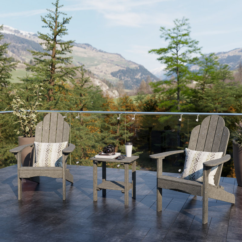 Classic 3-Piece Adirondack Set with Side Table, Dark Gray