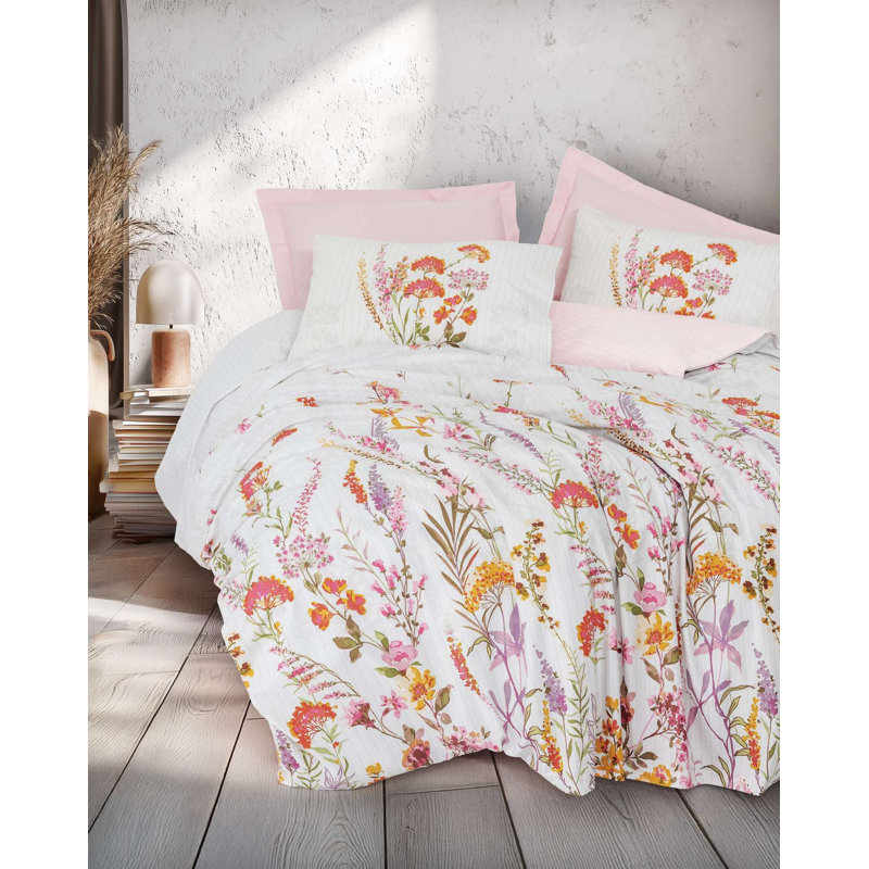 Luxury Pink Ranforce Quilt Cover Set, 100% Cotton, Duvet Cover (63 x 87), Flat Sheet (71 x 95), Pillowcase (20 x 28) | Machine Washable, Envelope & Button Closure, Soft & Breathable, Perfect for Elegant Bedrooms