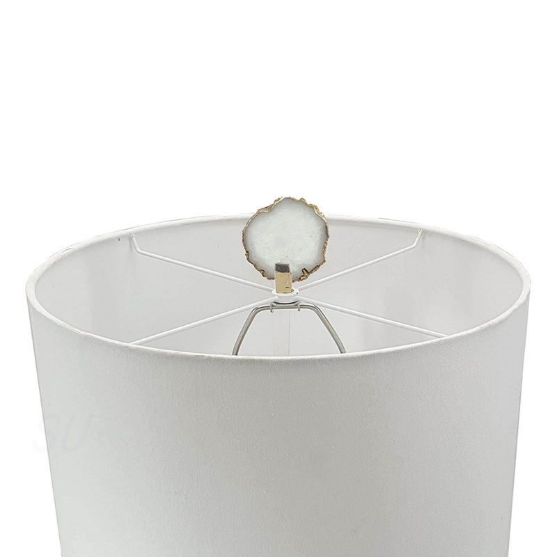 D14x29.5" Smoke Agate-Slice Table Lamp W/ Marble Base