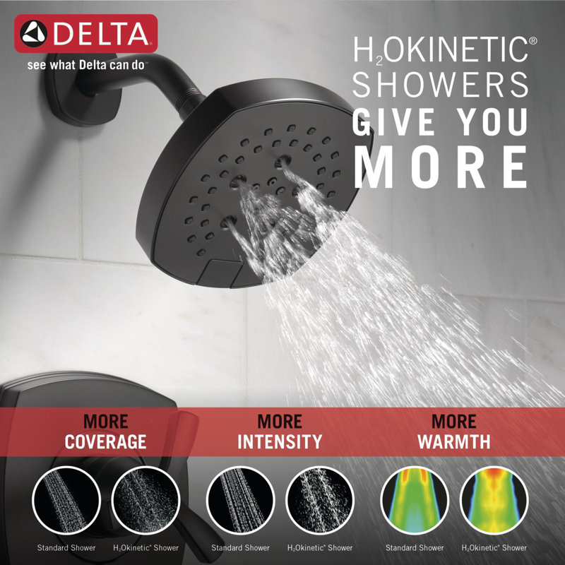 Garniture de robinet de baignoire et douche Stryke 14 Series avec inverseur et technologie H2Okinetic, Noir