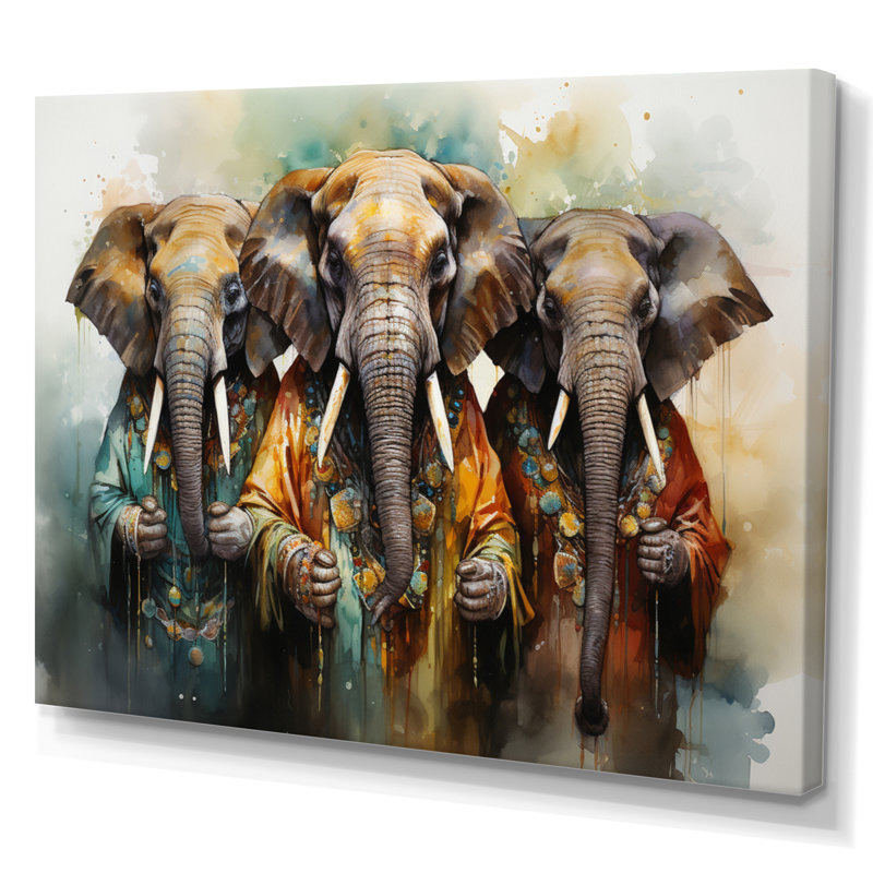 Éléphants sacrés d'Afrique I, H 30 po x l 40 po x P 1,5 po, Toile tendue