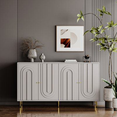 Buffet moderne laqué gris moderne à 4 portes avec tablette réglable pour le salon, le vestibule, le couloir, le bureau, la cuisine et la salle à manger