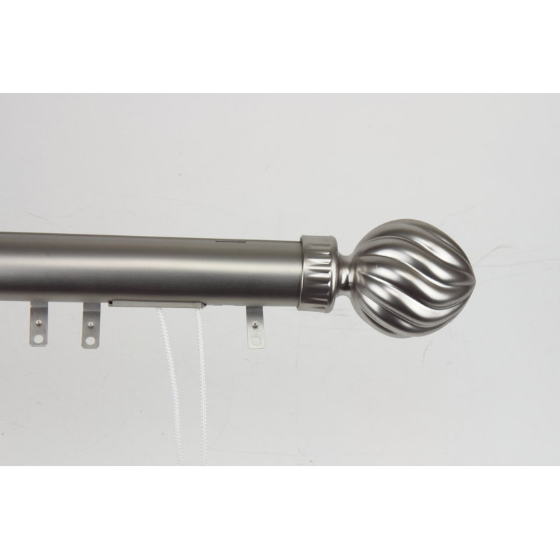 Elite Traverse Fluted Ball Centre Open Single Curtain Rod and Hardware Set, 30" - 48" W, Nickel satiné
