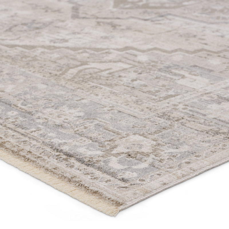 Tapis taupe / argenté Venn Medallion (5 pi 3 po x 7 pi 6 po), Rectangle 5 pi 3 po x 7 pi 6 po