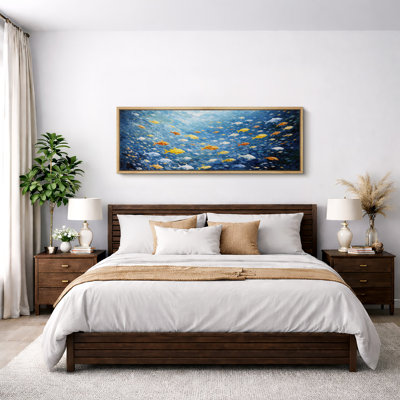 Underwater School of Colorful Fish Blue Ocean Abstract Marine Wall Decor Extra Large Pictures Framed Canvas Print Wall Art