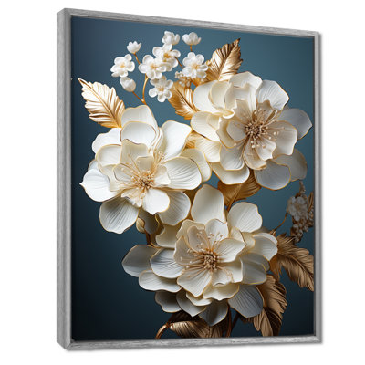 Décoration murale hortensia baroque blanc et or I - Hortensia