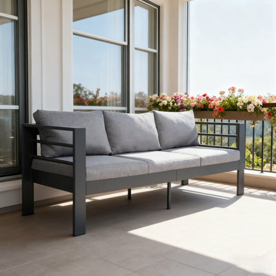 3-Seater Patio Sofa,All-Weather Iron Frame with Cushions
