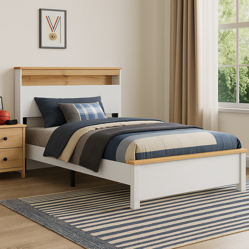 Farmhouse Bed Frame with Storage Headboard and Charging Station – White, Full