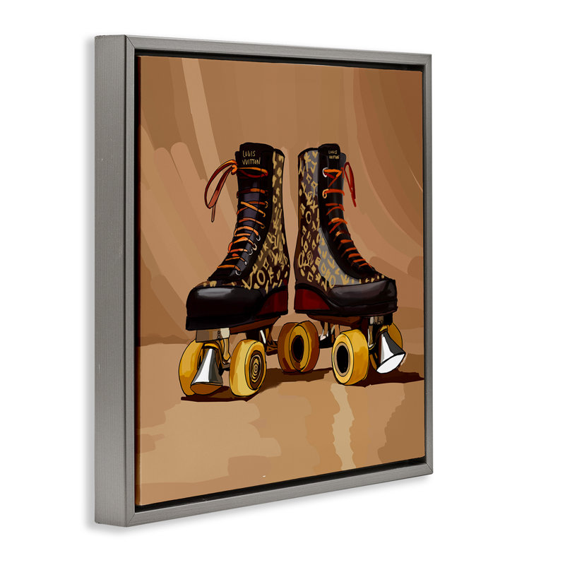 «Brown Roller Skates» par Amelia Noyes, Cadre flottant gris lustré, H 18 po x l 18 po