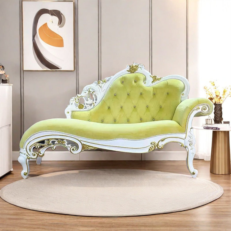 Chaise longue - Structure en bois massif confortable, Blanc crémeux, Jaune, Orienté à droite