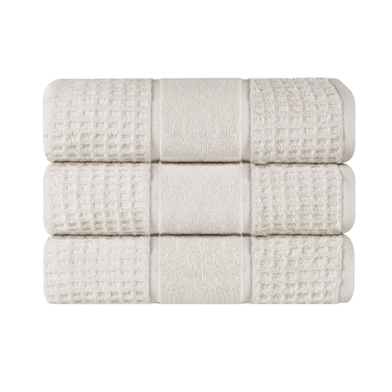  Zero-Twist Cotton Bath Towel Set - Honeycomb Waffle Texture - Quick-Dry, Stone
