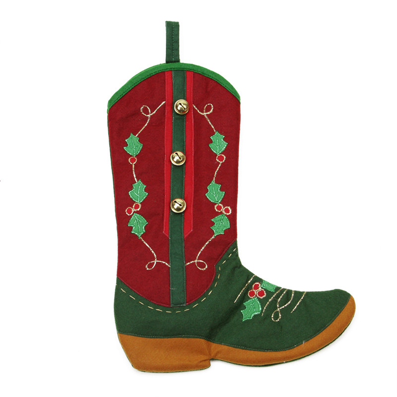 Chaussette de Noël 18,5 po rouge et verte Holly Berry and Jingle Bell Cowboy