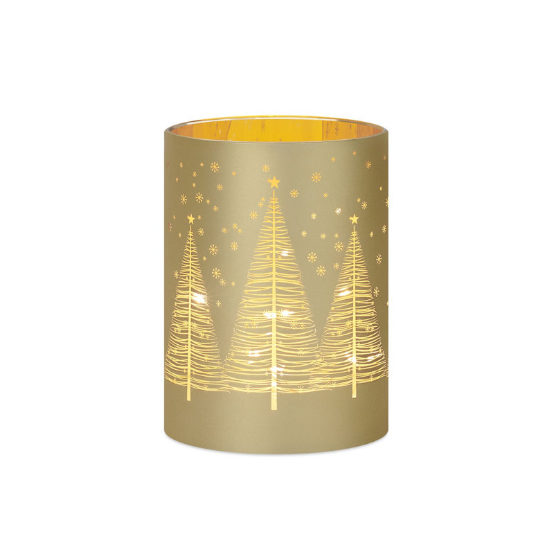 Gold Christmas Tree String Light Glass Hurricane (5-Inch), 5" H x 3.5" W x 3.5" D
