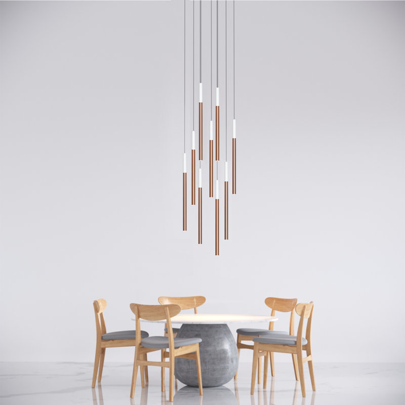 Baileyton 9 - Light Cluster Pendant, White Top/Brushed Copper