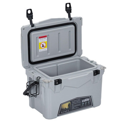 25QT Rotomolded Insulated Ice Chest, Outdoor Cooler with Fish Ruler, Bottle Opener, Drain Plug & Handle for Camping, Party, Beach & Backyard, Grey