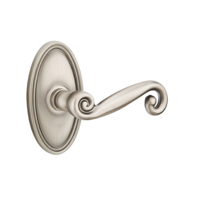 Scroll Privacy (Bed & Bath) Door Lever with Oval Rosette, Right, Antique Nickel