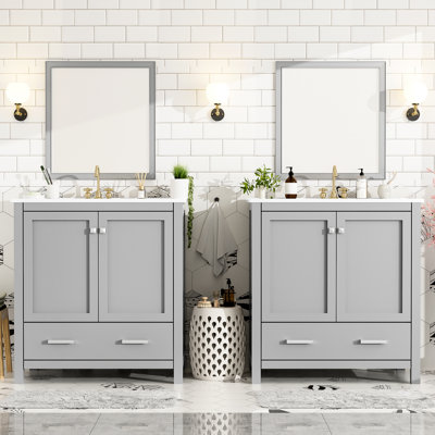 Meuble-lavabo de 60 po en gris, lavabos doubles et tiroirs pratiques - Option de rangement élégante et élégante