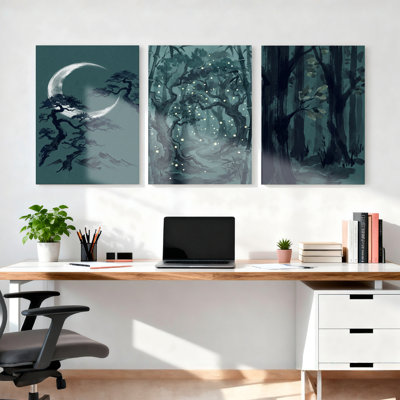 «Moonlight Forest», ensemble de 3 reproductions d'art sur toile tendues sur toile