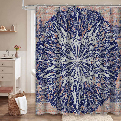 Waterproof Modern Retro Psychedelic Damask Shower Curtain with 12 Hooks