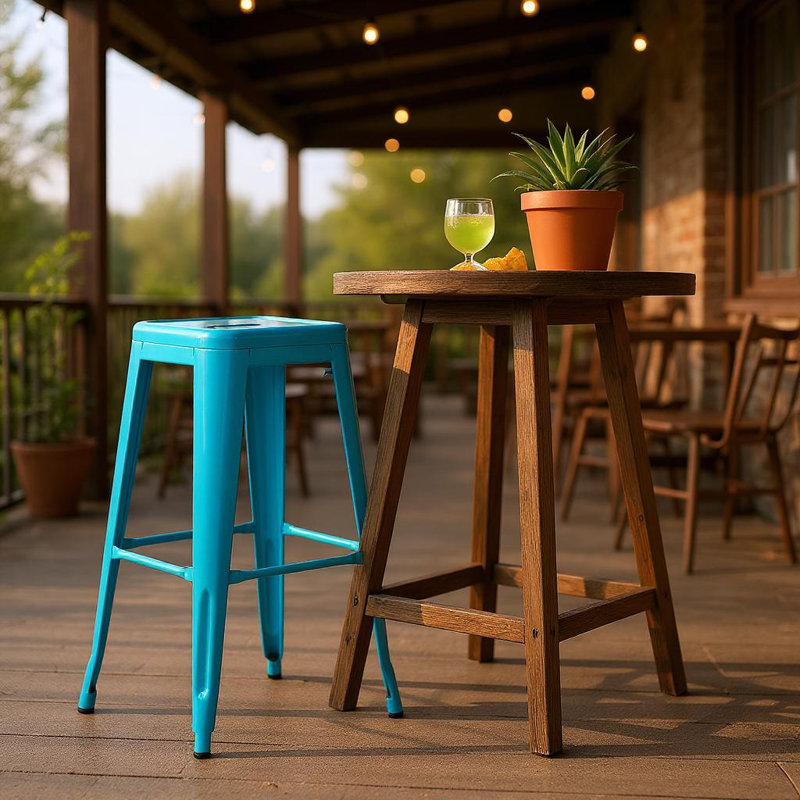Stylish Clarke Metal Indoor/Outdoor Stool – Sleek Barstool with Gleaming Finish, Stackable & Practical Seating for Home, Living Room