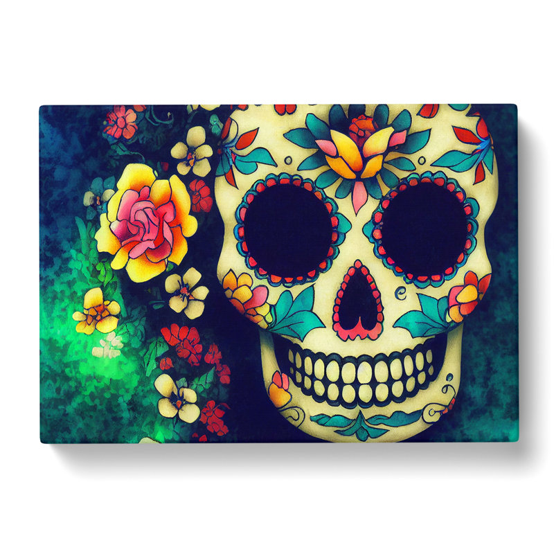 Mystical Floral Sugar Skull - Wrapped Canvas, 35cm H x 50cm W x 3cm D