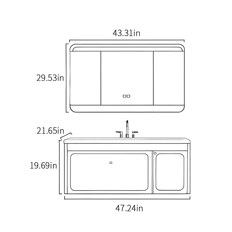 Armoire de salle de bain de style rétro français minimaliste., H 19,69 po x l 47,24 po x P 21,65 po, Noir