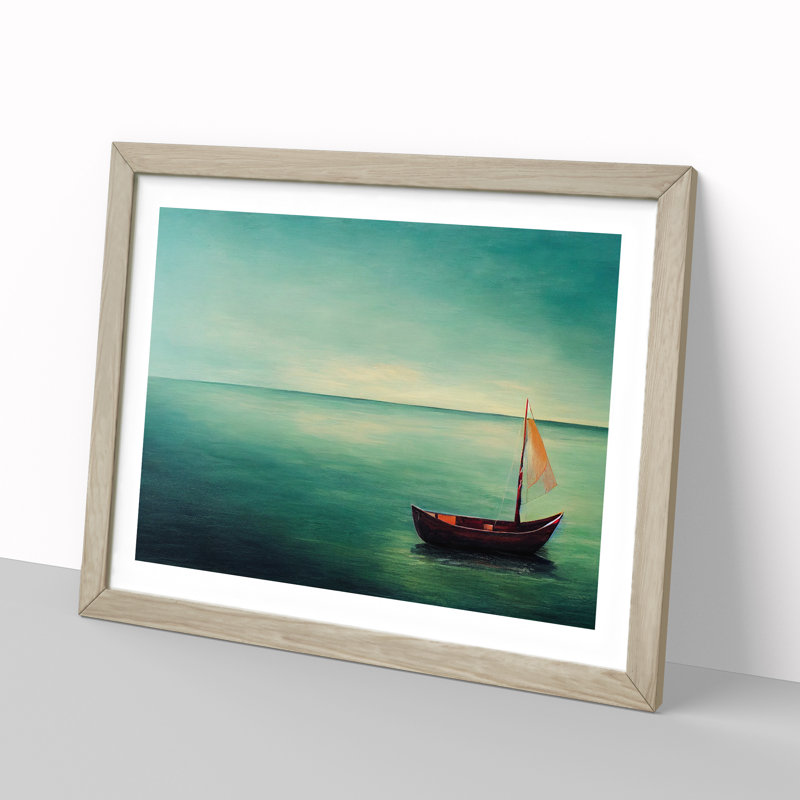 Boat Sailing - Single Picture Frame Painting, 46cm H x 64cm W x 2cm D, Oak Framed