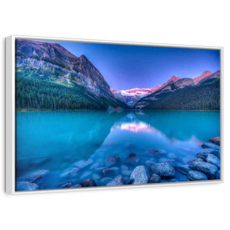 Lever de soleil magique de Lake Louise, Cadre flottant blanc, 46 po x 31 po