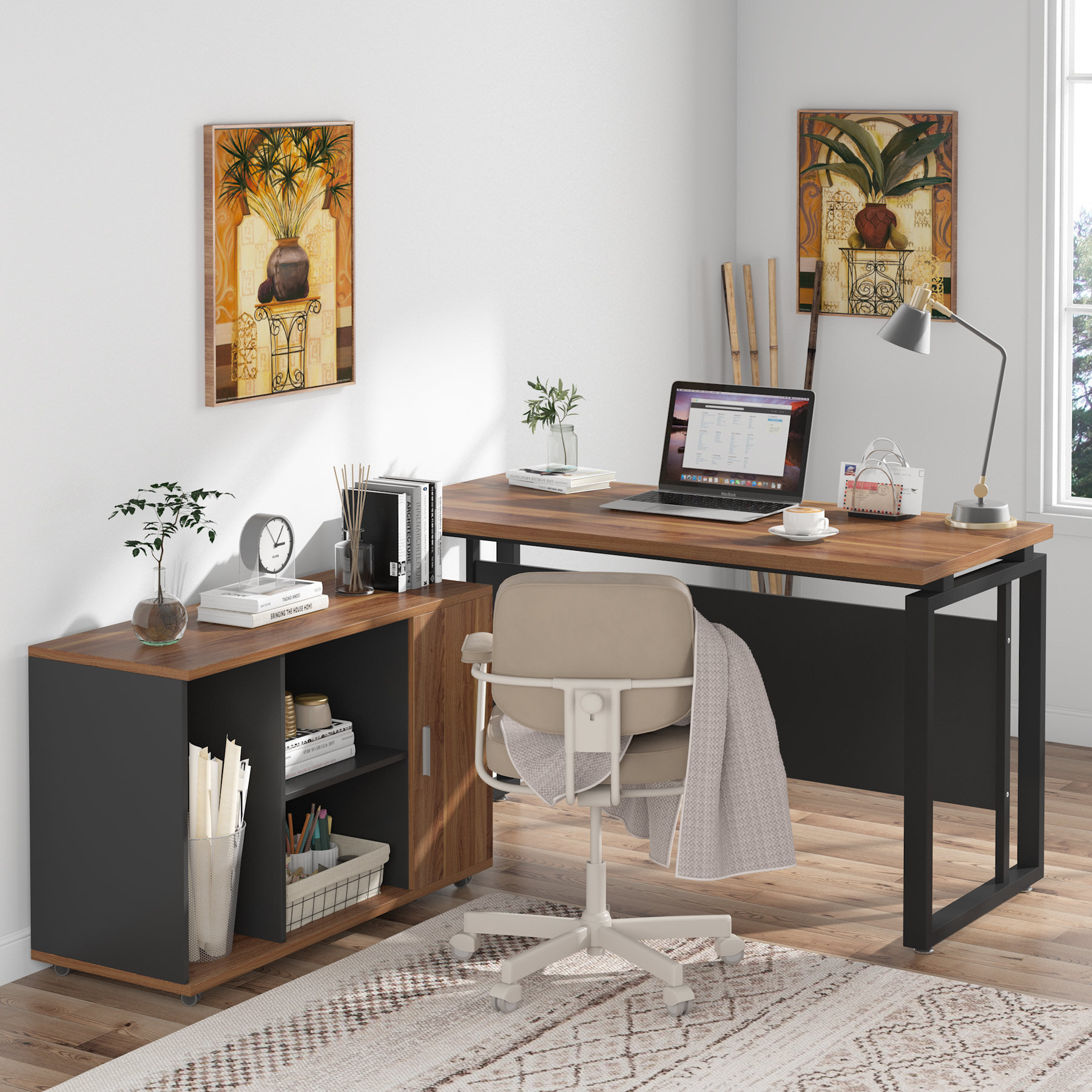 Latitude Run® Lishia 60 Corner Desk, L Shape with Storage Drawers, Shelves  - Home Office Computer Laptop Desk & Reviews