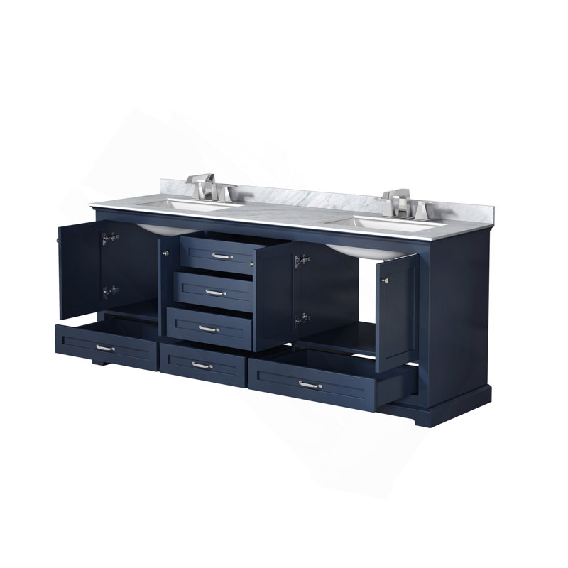 Ensemble de meuble-lavabo double 80 po X P 22 po D, dessus en marbre de Carrare et ensemble de robinet, Marine