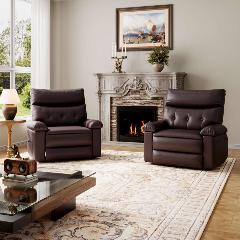 41.7" Wide Oversized Recliner Chair with Heat and Massage, PU Leather Manual Recliner with 1.5X Sponge Filling, Coffee