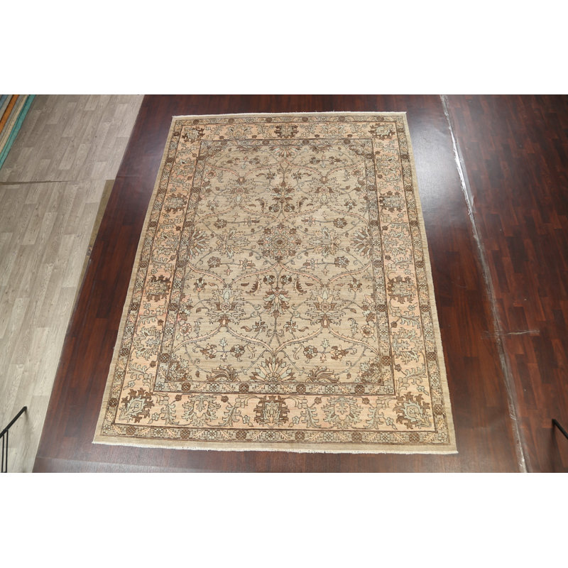 Tapis oriental floral à teinture végétale Ziegler noué à la main 9 x 12