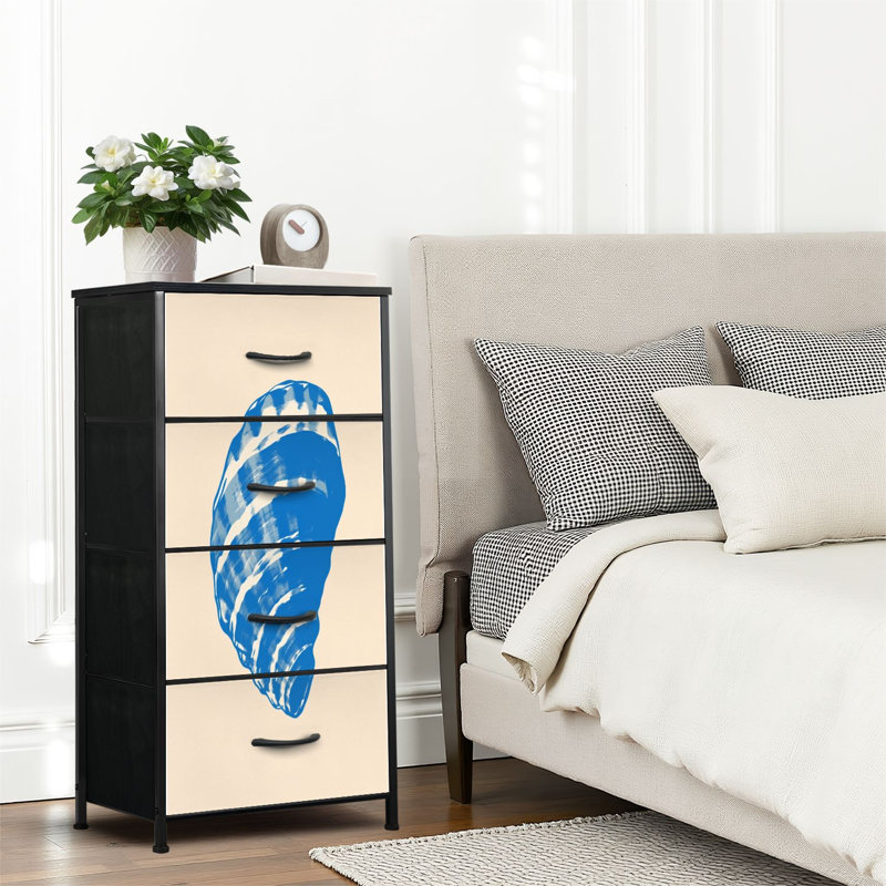 Commode 4 tiroirs pour chambre à coucher, commode étroite, plateau en bois et structure en fer de travail 18 po x 37,5 po - (l x H)